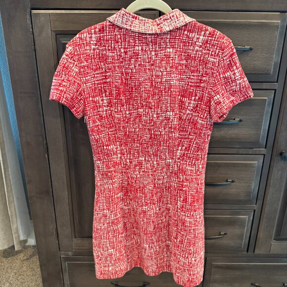 STAUD Flying Crosshatch Polo Mini Dress Red Textured Knit Collared Retro Mod 4 - Picture 9 of 11